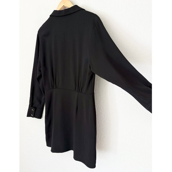 & OTHER STORIES Straight Gold Buckle Mini Dress Size 10 Black LBD Classic Modest - Picture 10 of 15